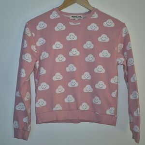 Elisabeth + Faith Pink Happy Clouds Sweatshirt Reverse Weave - Size 10/12